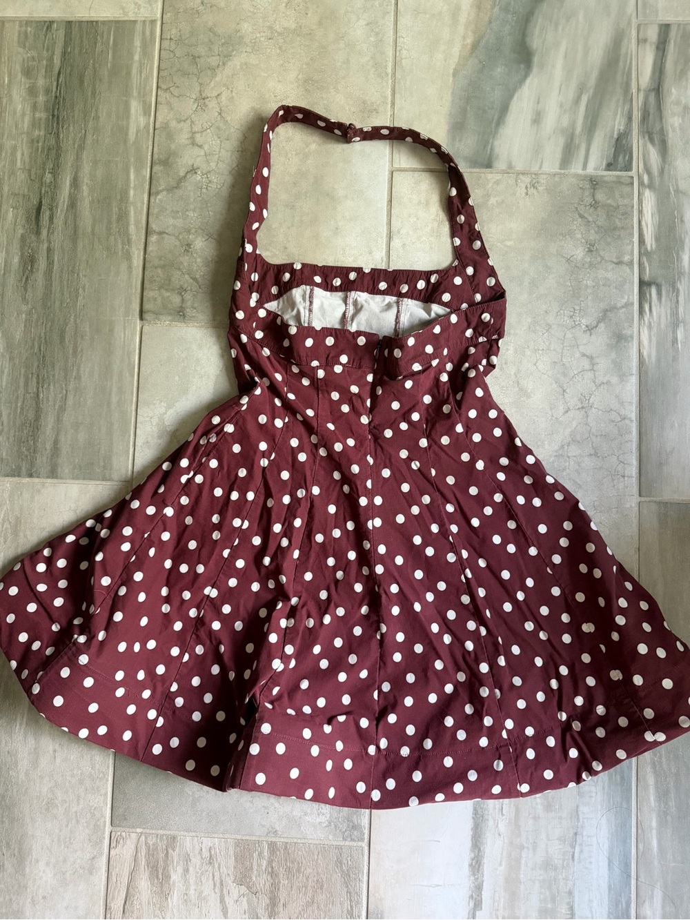 Anthropologie Maeve Halter Square-Neck Skater Mini Dress Maroon Brown Motif S - Picture 8 of 9